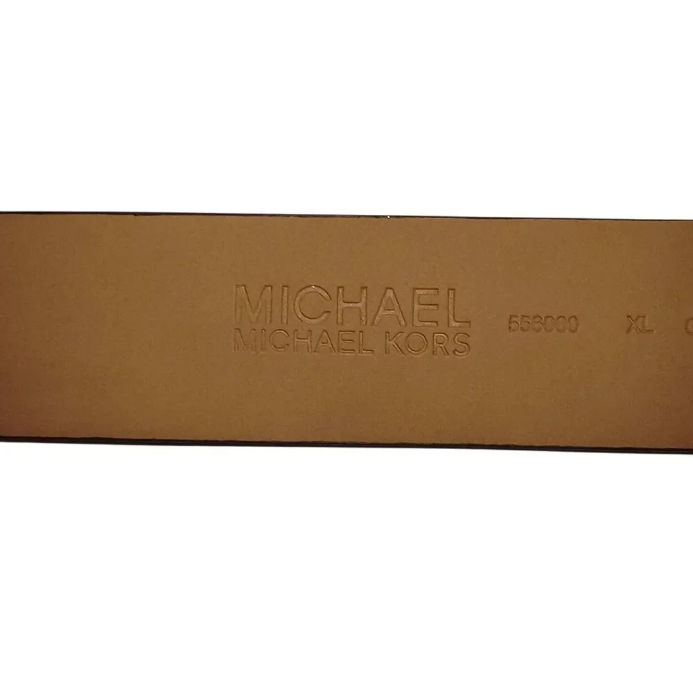 Michael Kors Belt Women Size XL Green Genuine Leather Classic MK Logo Gold toned